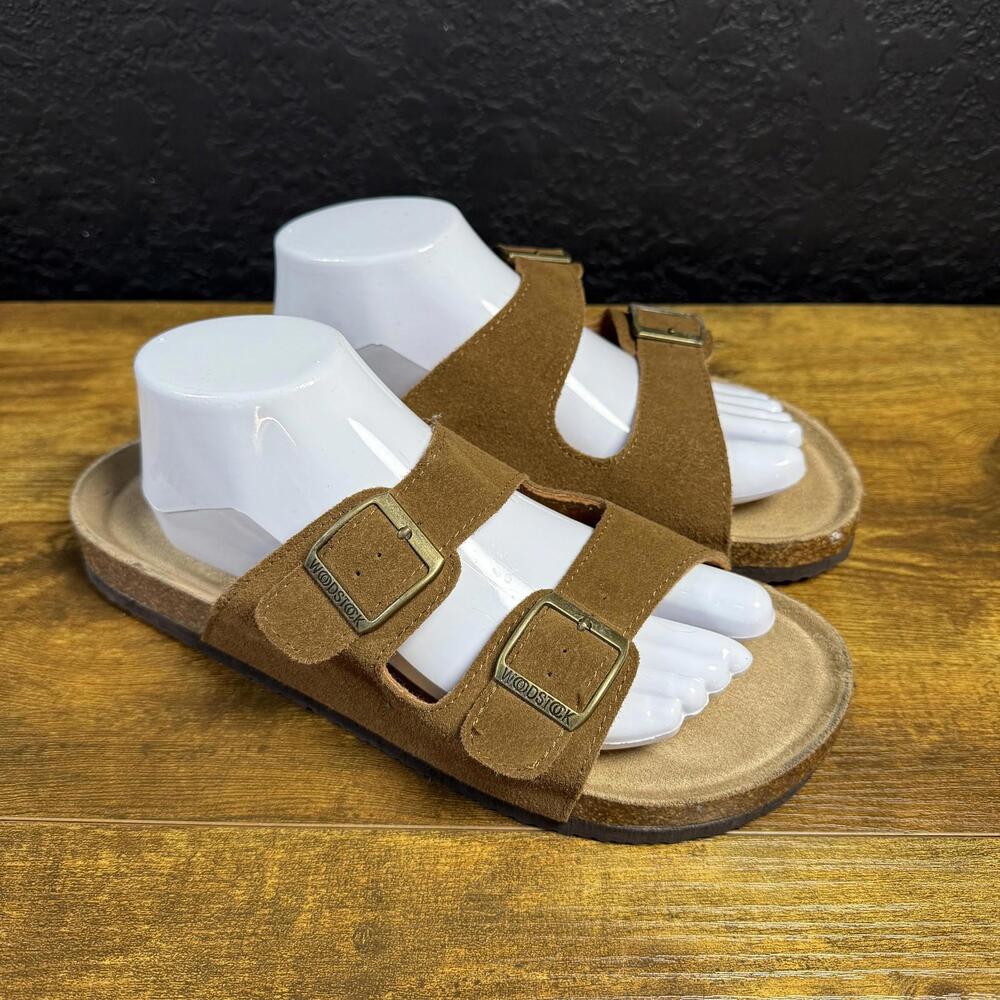 Woodstock Bert Brown Leather Suede Double‎ Buckle Slide Sandal Mens 10M